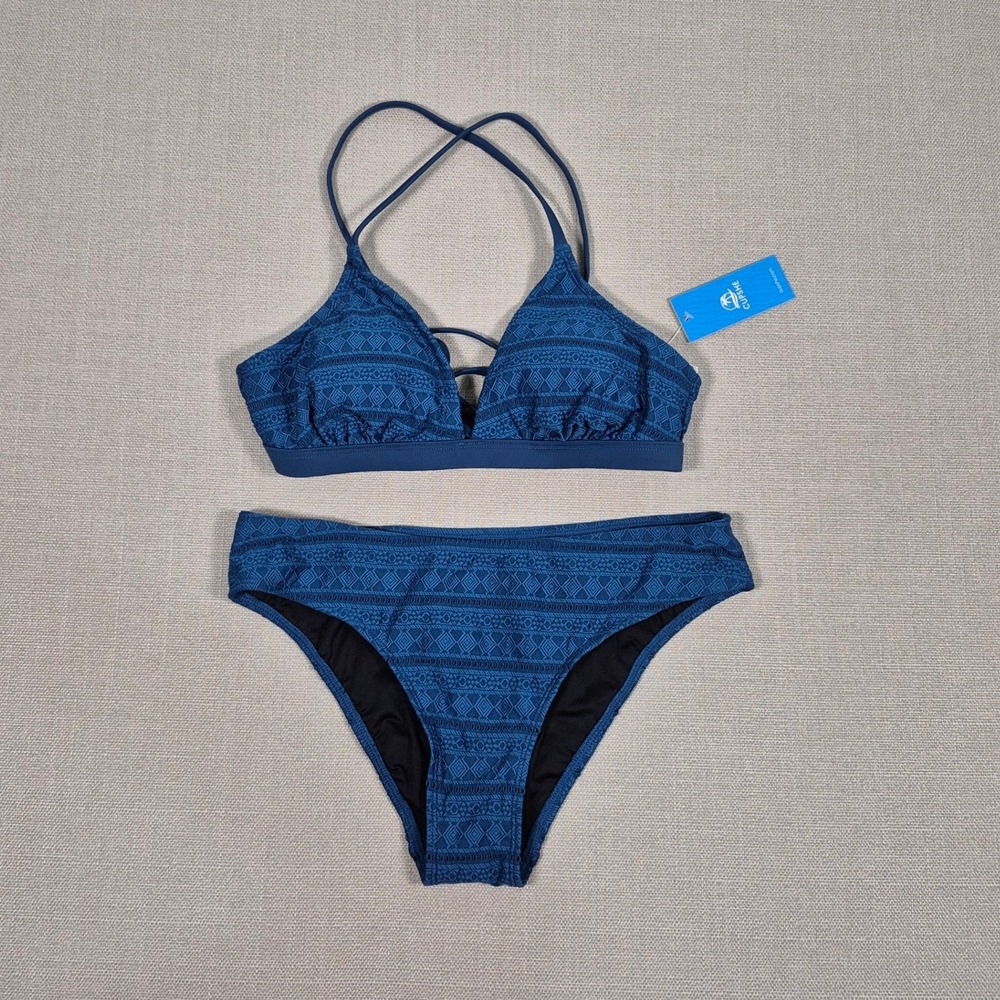 CUPSHE Womens Teal Blue Geometric Triangle Bikini Set Low Rise Small NWT